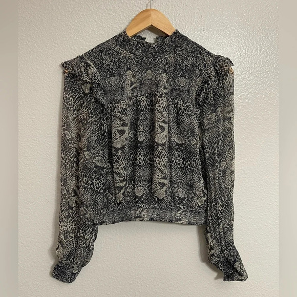 Free People Roma Snakeskin Print Crepe Blouse - Picture 2 of 12